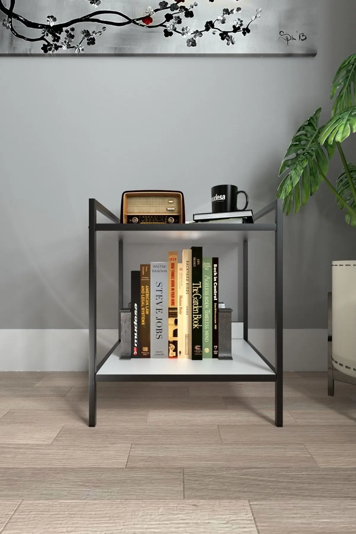 โมเดิร์น Dresser โลหะไม้ Nightstand 2ชั้นวางโลหะยืน Rack ชั้นวางหนังสือตารางกาแฟ