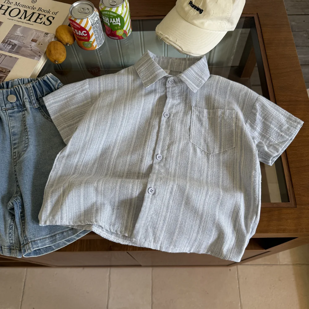 Boys Summer Short-sleeved Shirt 2026 New Summer Middle-aged and Older Children's Boys Thin Shirt Jacket Cool and Handsome