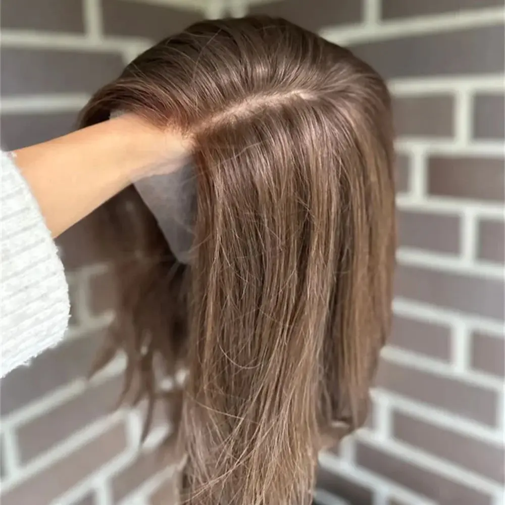 

Highlight Brunette Colored Wig 13x4 Synthetic Lace Front Wigs with Baby Hair 16inch Short Wavy Frontal Lace Wigs Preplucked