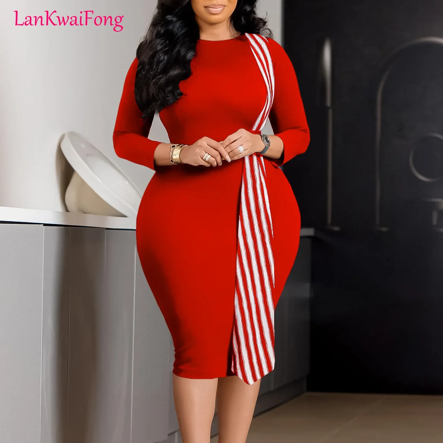 

2024 Новое Стильное модное облегающее платье с круглым вырезом, универсальное Африканское женское платье