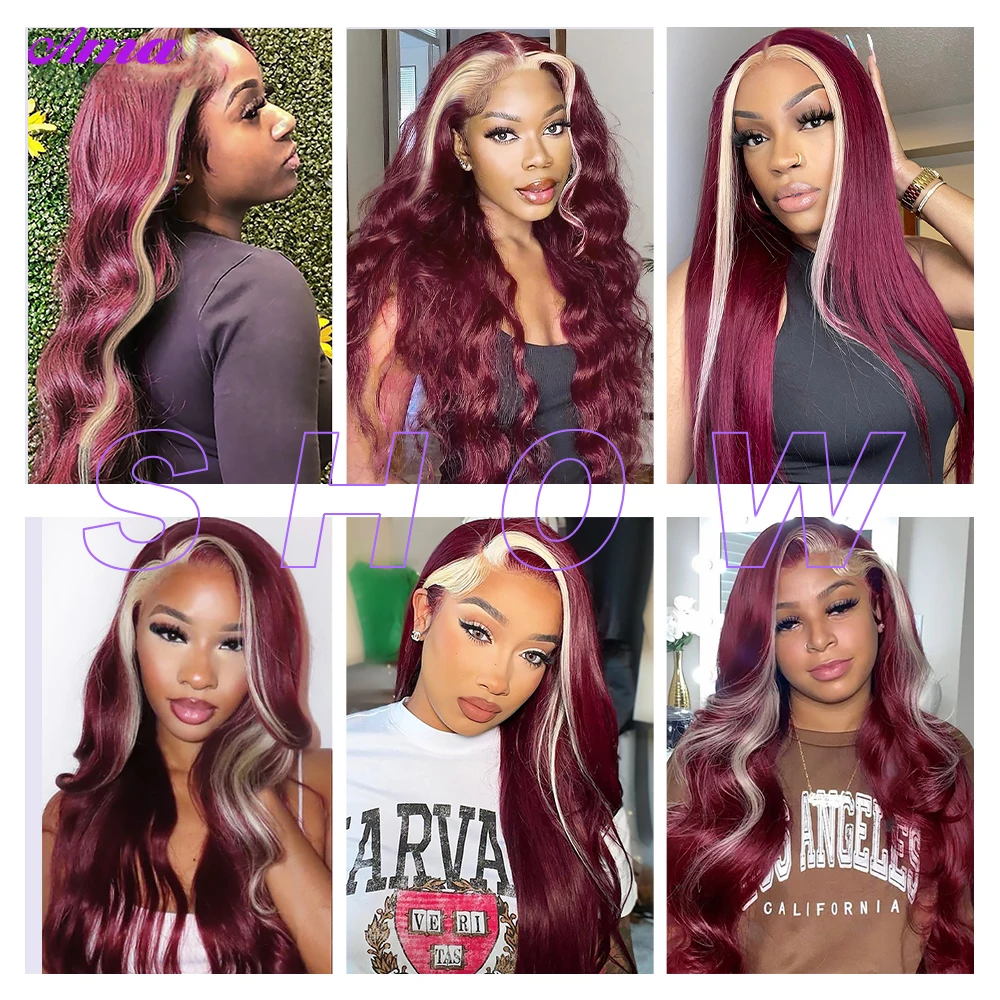 Burgundy 99J Red With 613 Blonde 13x4 Stripe Skunk Lace Front Human Hair Wigs Pre Plucked Glueless Body Wave Lace Front Wig