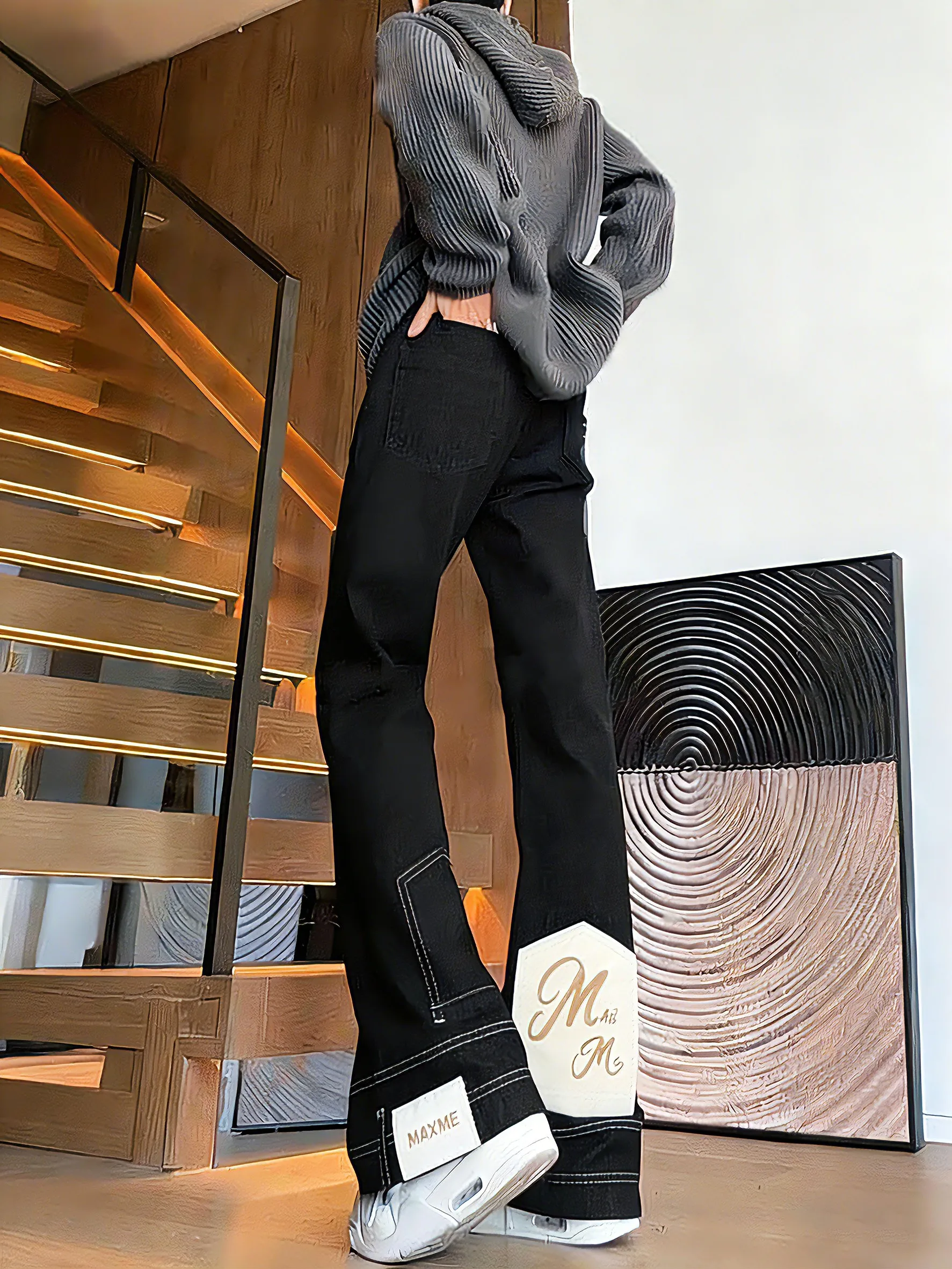 

Bla Straight Leg Loose Fit Jeans Men's Sle American Retro Blade Design Hair Denim Youthful Wear Resistant Casual Tr...