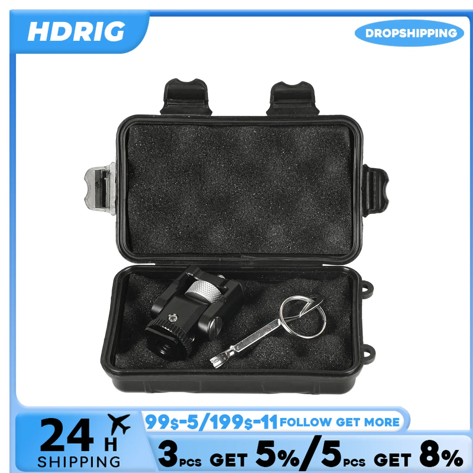 1/4"-20 Support Holder 90 Degree Tilt Adjustable With Shoe Mount Adapter For Monitor / LED Flashlight (Protective Case Included)