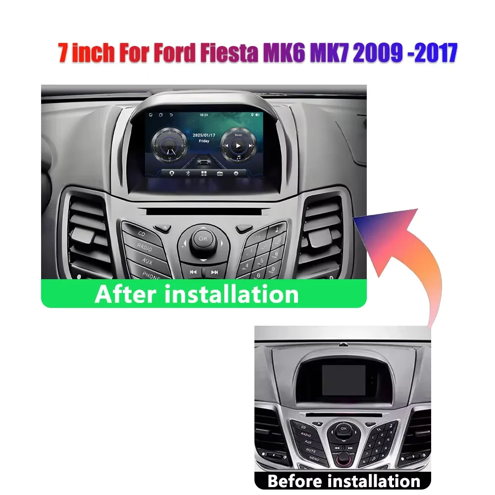 7 inch Car Radio For Ford Fiesta MK6 MK7 2009 - 2017 Android Multimedia Stereo Video Player With Carplay Android Auto GPS Wifi