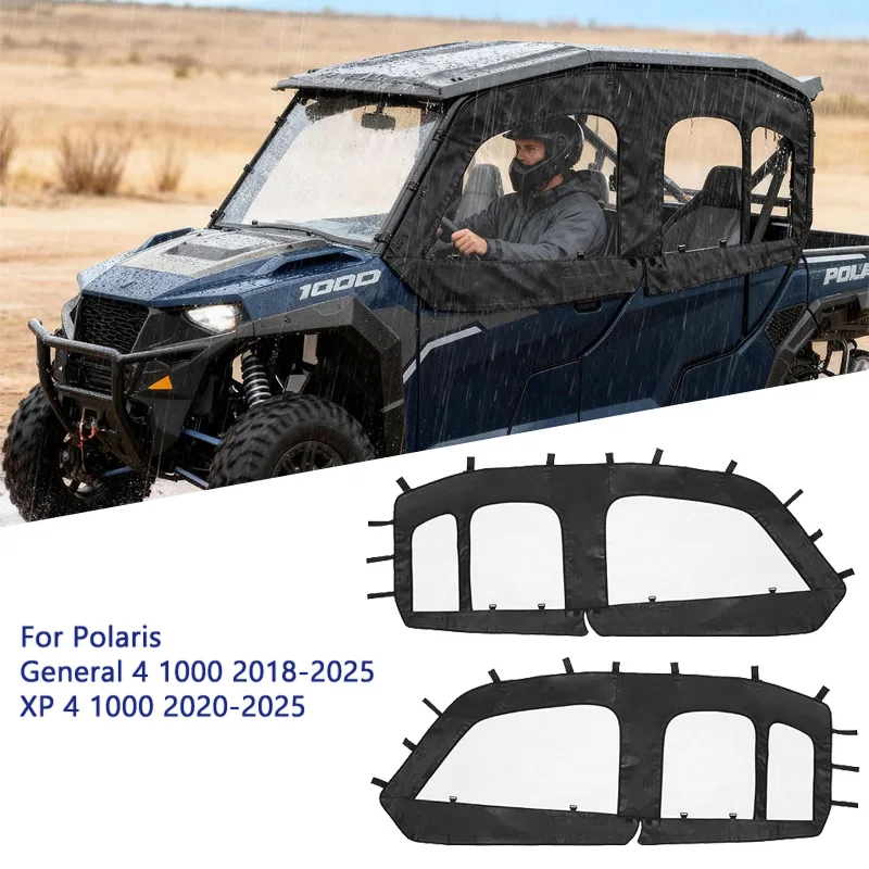 UTV Soft Upper Doors Cab Enclosure Clear PVC Window For Polaris General 1000 4-Seat 2018-2025 XP 4 1000 2020‑2025 UTV Accessory