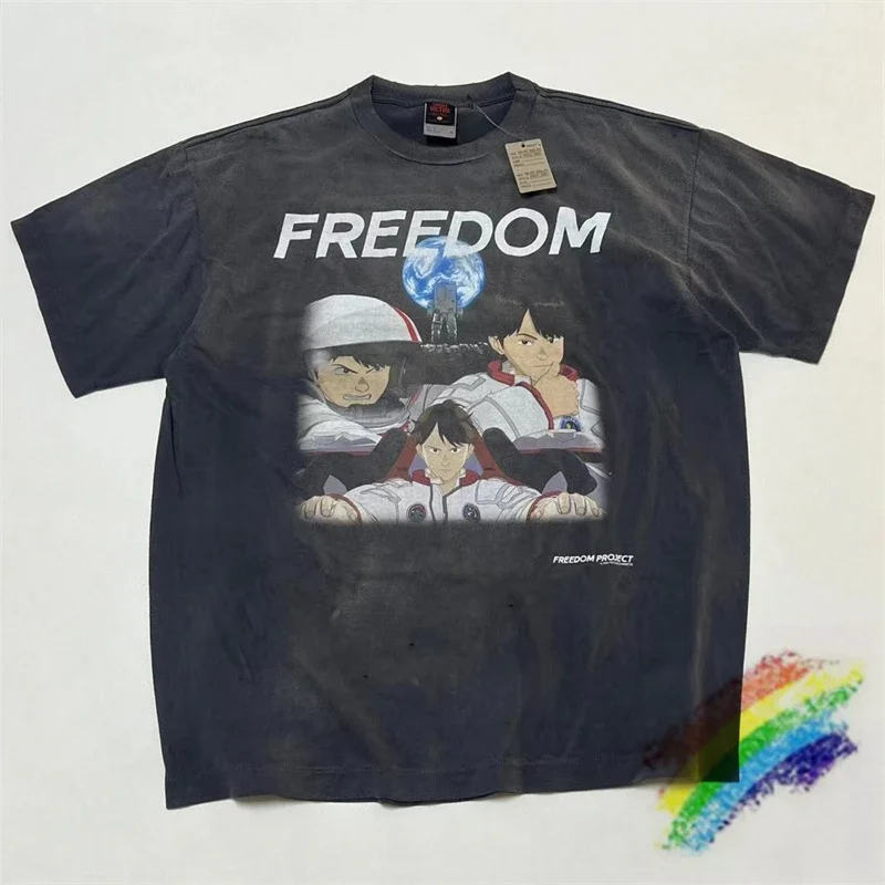 

Футболка FREEDOM Hole Saint Washed для мужчин и женщин 1:1, уличная футболка высшего качества с принтом, топы, футболка