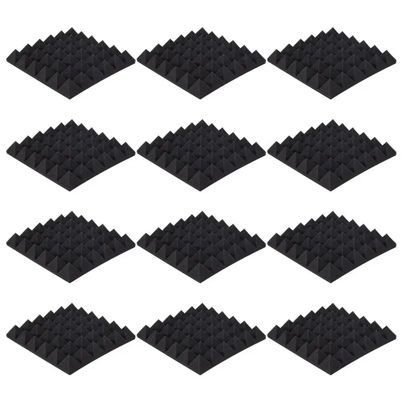 

Горячая новинка: 12 шт. звукоизоляционных панелей из пеноматериала, 2 дюйма x 12 дюймов x 12 дюймов, пирамидальные акустические панели для стен, студий, дома и офиса.