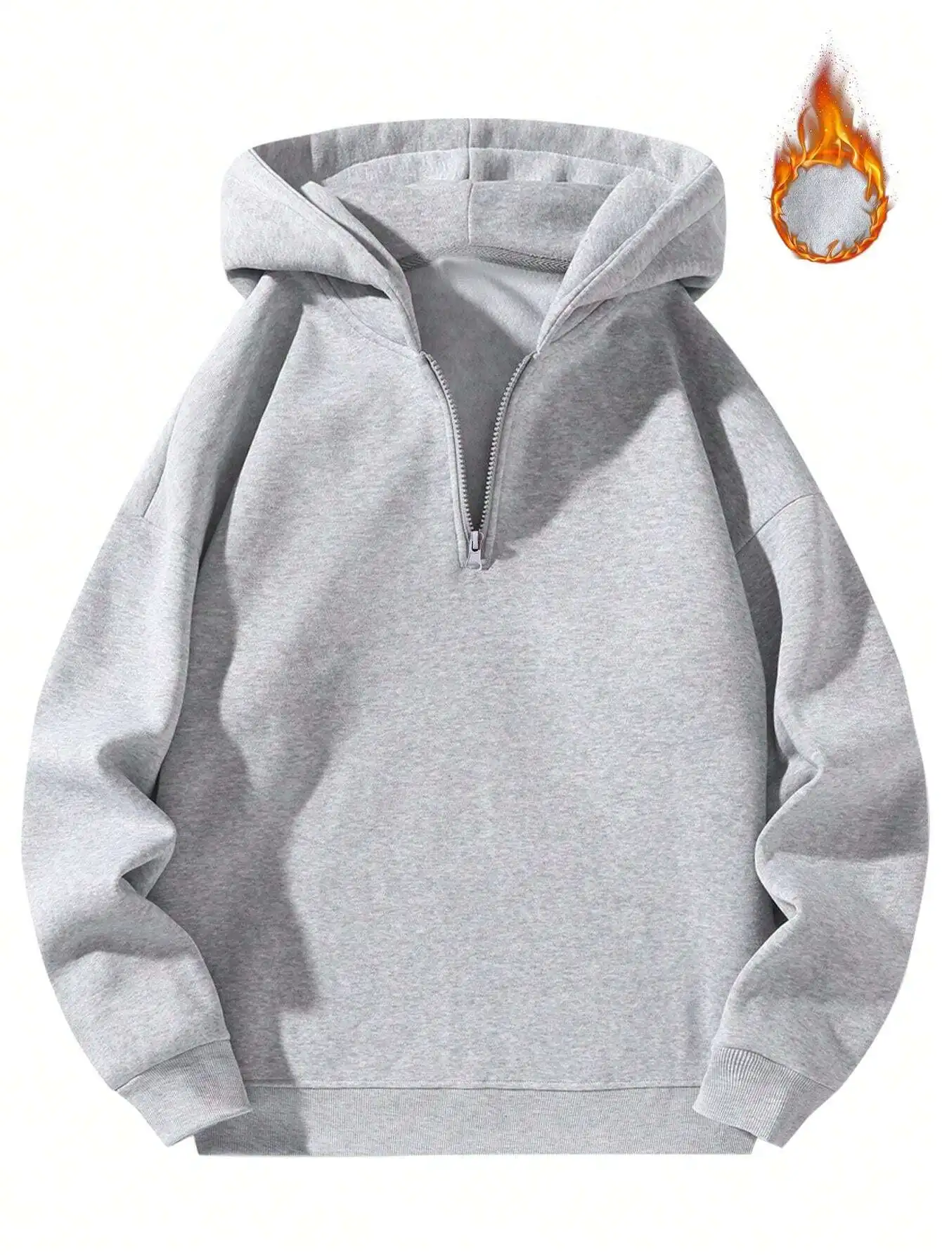 

Men's Solid Half Zip Hoodie with Cozy Lined Hood, Casual Loose Fit Sweatshirt for Fall Winter