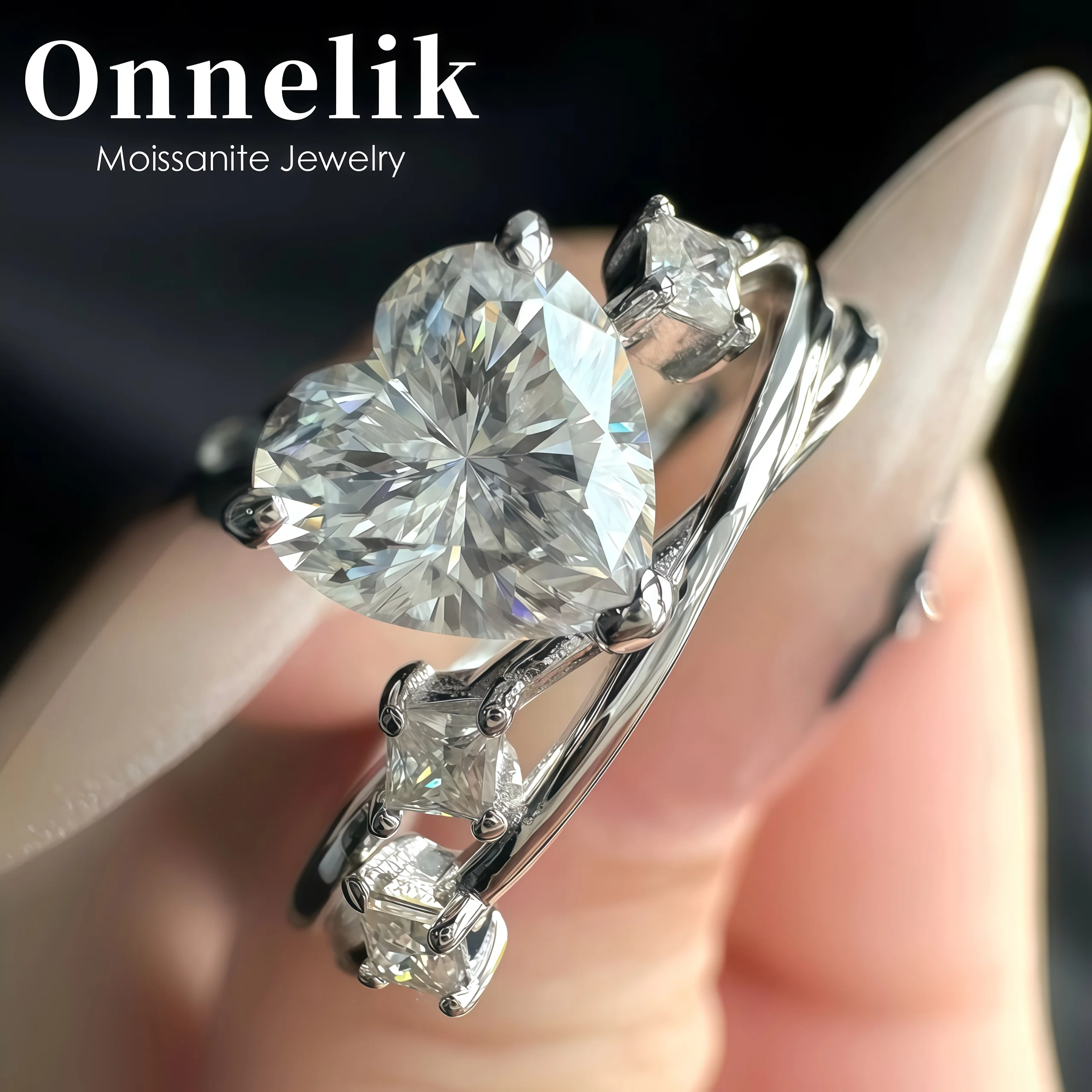 

Onnelik 1.24ct D Color Heart Cut Moissanite Rings 100% S925 Sterling Silver Eternity Ring for Women Birthday Wedding Party Gift