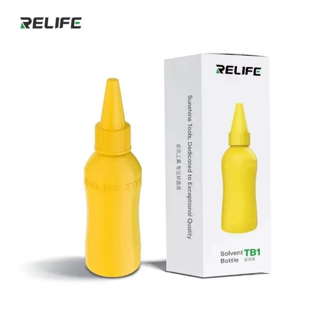 RELIFE TB1 botella de solvente de 50ml, botella de Alcohol vacía de doble tapa, distribuidor de ayuda de soldadura para teléfono móvil, herramienta de olla de limpieza PCB