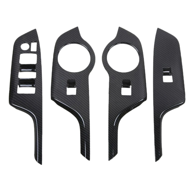 4 Pcs Carbon Fiber Style ABS Window Lift Switch Button Panel Cover & 2Pcs Interior Steering Wheel U-Shaped Cover