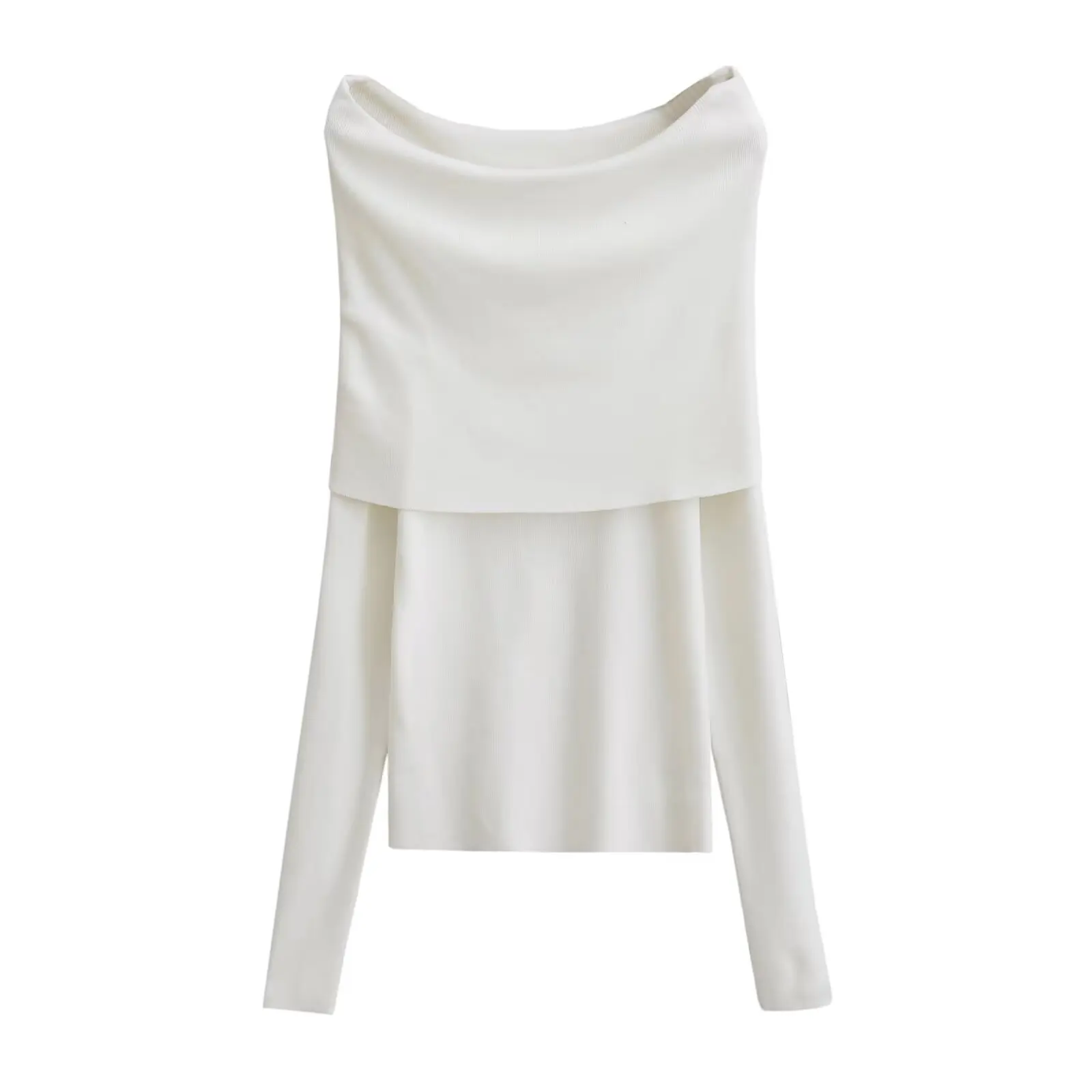 เสื้อไหมพรมแขนยาวเปิดไหล่ทรงเข้ารูปสำหรับผู้หญิง สไตล์วินเทจลำลอง ดีไซน์เปิดไหล่ข้างเดียว ให้ความรู้สึกอ่อนโยน