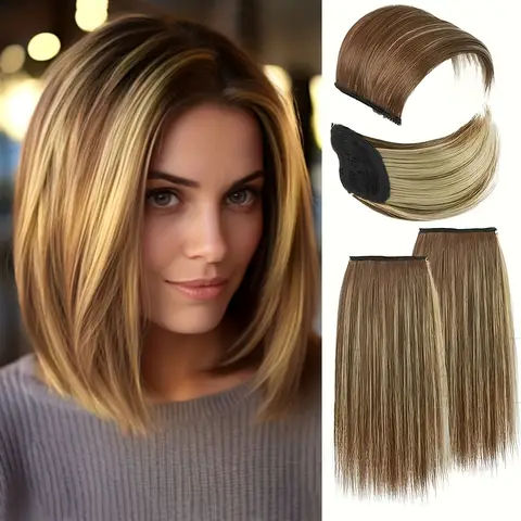 4pcs Synthetic Hair Toppers For Women - Short Thick Hairpieces With Invisible Clips - Hair Extension For Thinning Hair Adding Vo