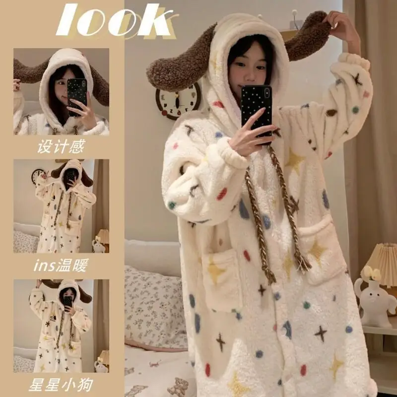 

Women's Pajama Set Comfortable Sleepwear Autumn Winter Party Dog Female Coral Fleece Thickened Warmth New Style Cute Homewear