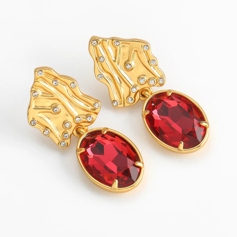 

Alien Drop Earring Vintage Gold Color Leaf Pendant Red Crystal And White Pearl Jewelry Rhinestone Luxury Retro Style Wedding New