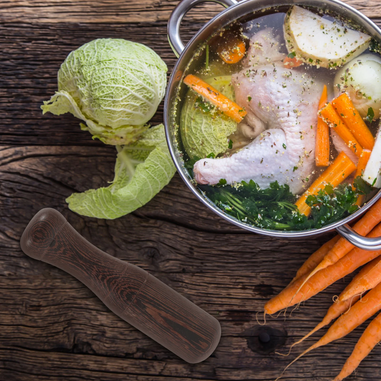 

1pc Wooden Garlic Grinding Tool Kitchen Pestle Smooth Natural Texture Spice Grinding Rod Manual Food Masher For Sauce