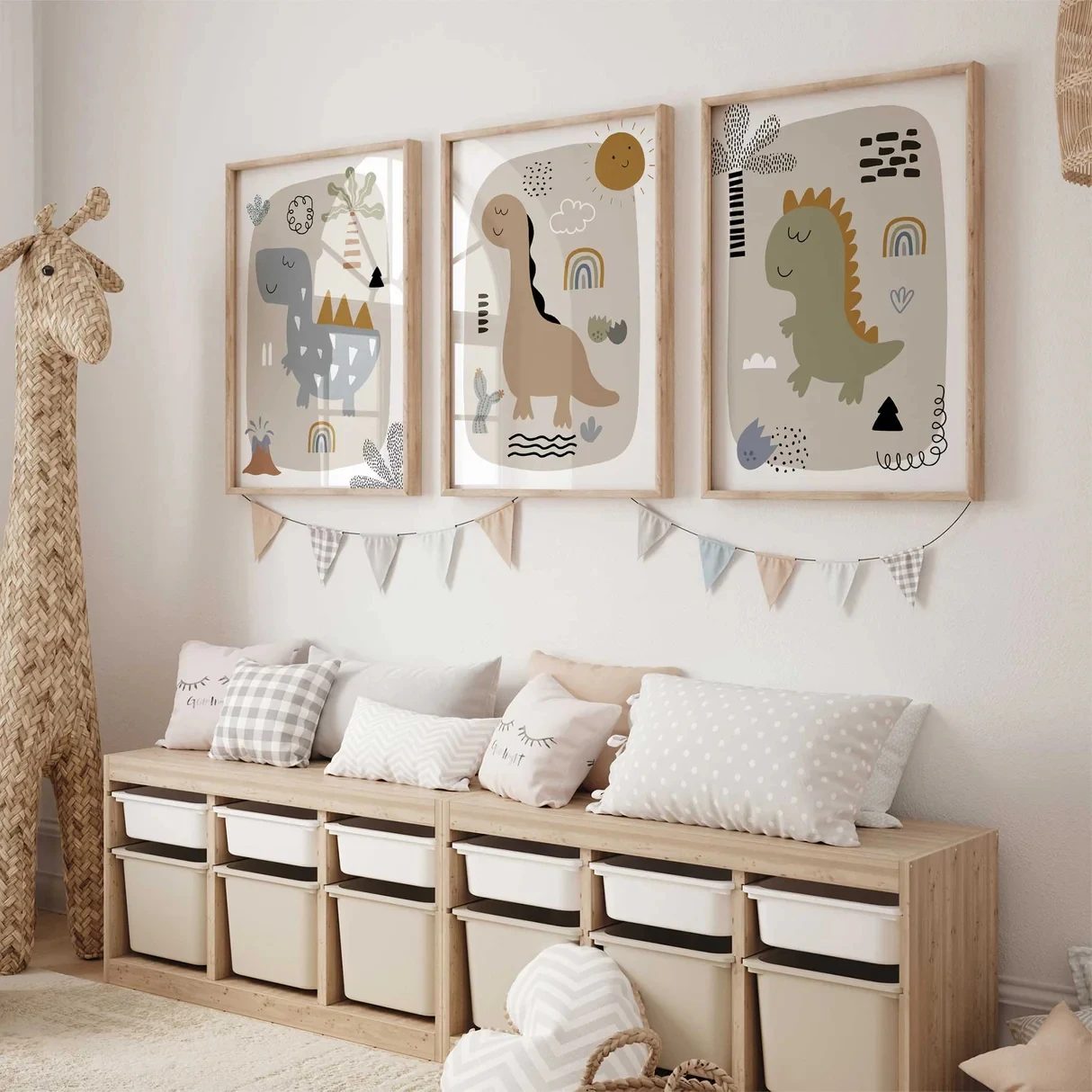 3pcs Modern,Cartoon Dinosaur Wall Art Print Canvas Painting Poster Picture For Living Room,Bedroom,Kids Room Home Decor