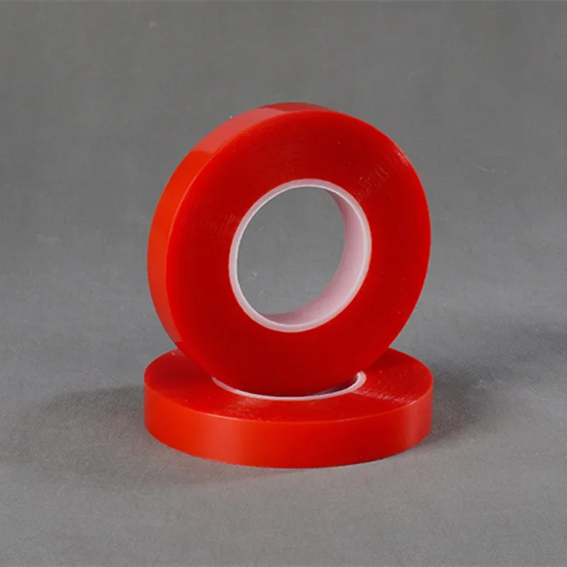 50/5 متر الأحمر 0.2 مللي متر سميكة * 1 مللي متر-100 مللي متر عرض قوي لا أثر PET فيلم واضح الشريط الجانبي المزدوج