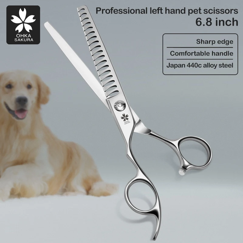 Left-Hand Fishbone Trimming Scissors 7.25 Inch Stainless Steel Jp440c Pet Grooming Thinning Clippers for Left-Handed People