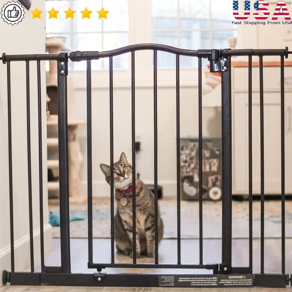 

Wide Pressure Mounted Dog Gate Self Closing Hold Open Feature Easy Install Heavy Duty Metal Construction Safety Containment