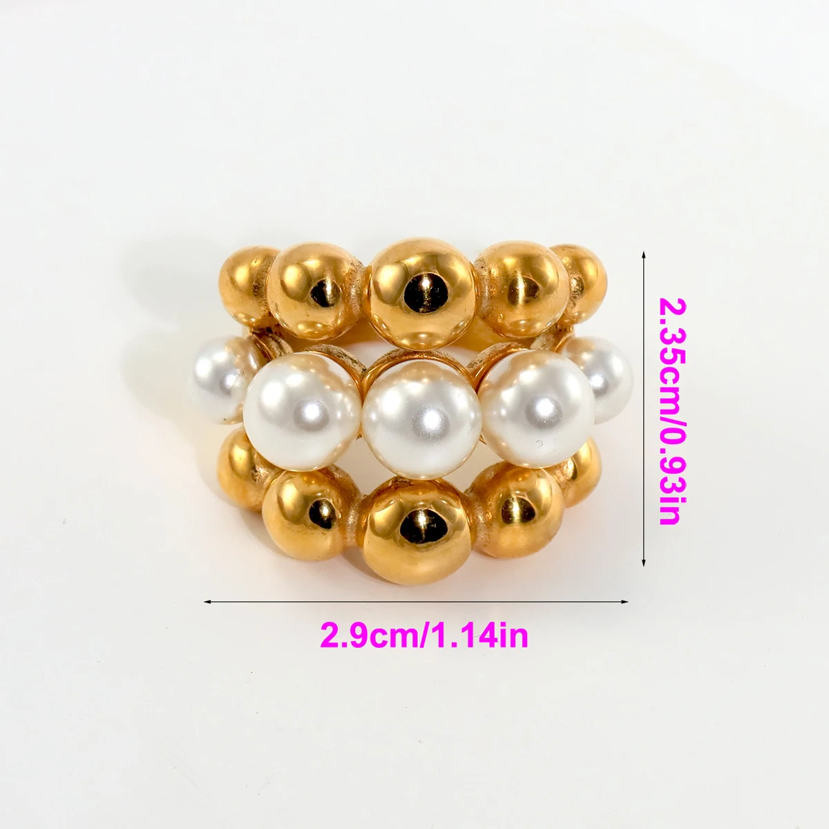 New Stainless Steel Chunky Gold Plated Ball Faux Pearls Ring Women Statement Big Large Rings Hyperbole Jewelry Waterproof