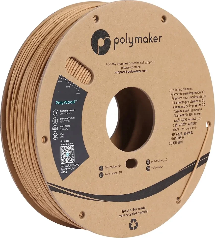 Polymaker Wholesale Poly Wood Light Weight Flexible PLA 0.6kg 1.75mm / 2.85mm 3D Printing Light Poly Wood PLA Filament