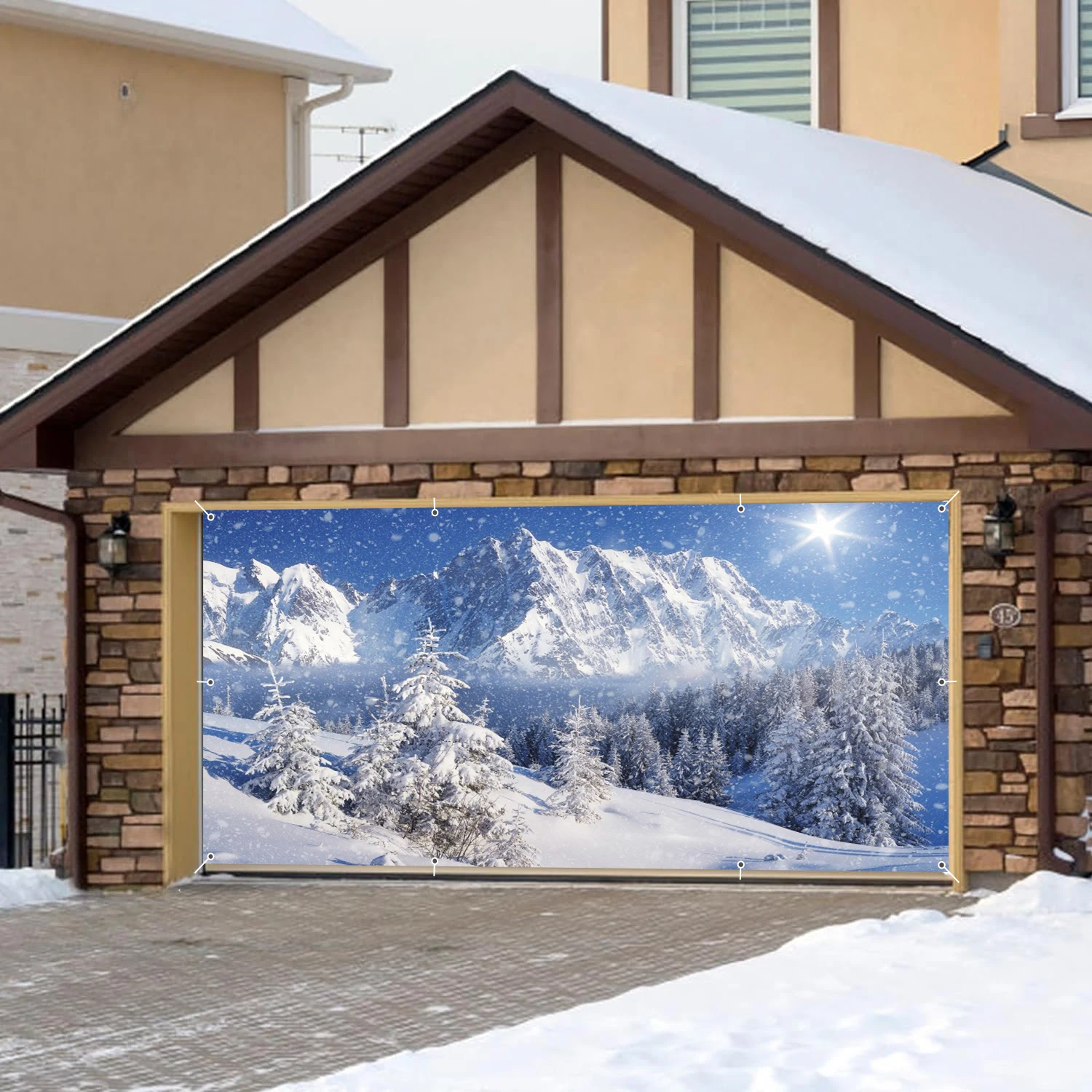 Winter Snow Mountain Weihnachten Garagentor Banner Große Weihnachtshintergrunddekoration für Outdoor Indoor Home Holiday Party