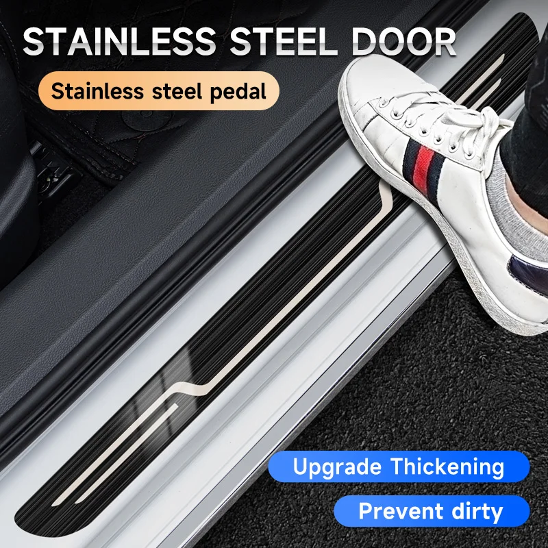 Stainless Steel Car Door Sill Strip Anti-Dirty Sticker Cover Decoration Exterior Anti-Kick Pedal Decoration Accessories Parts view 2