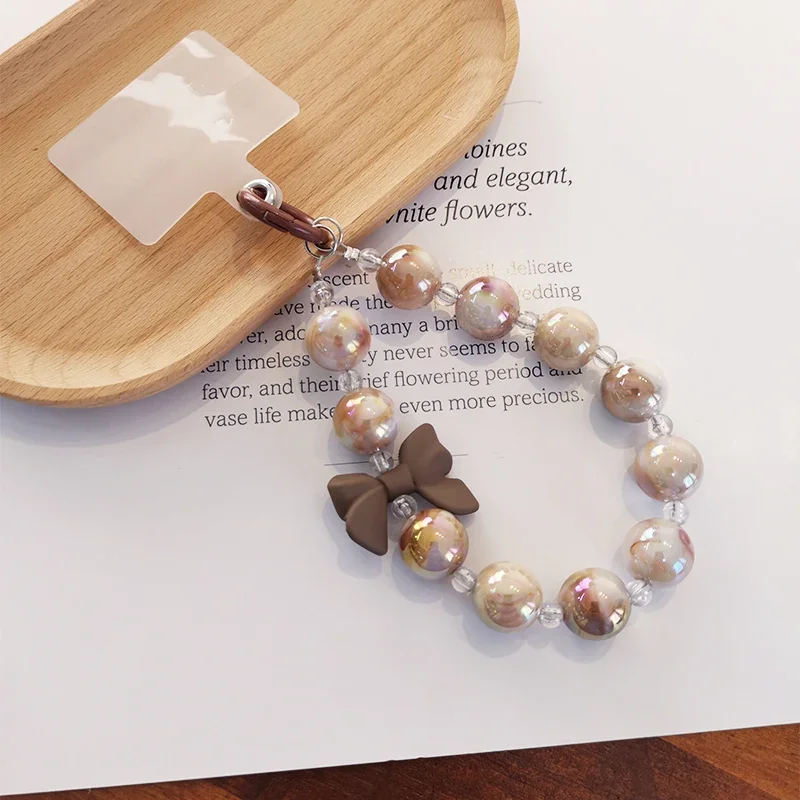 Mobile Phone Lanyard Mixed Color Coffee Colored Round Bead Bead Bead Bracelet Wrist Pendant Hand-held Chain Universal Phone Case