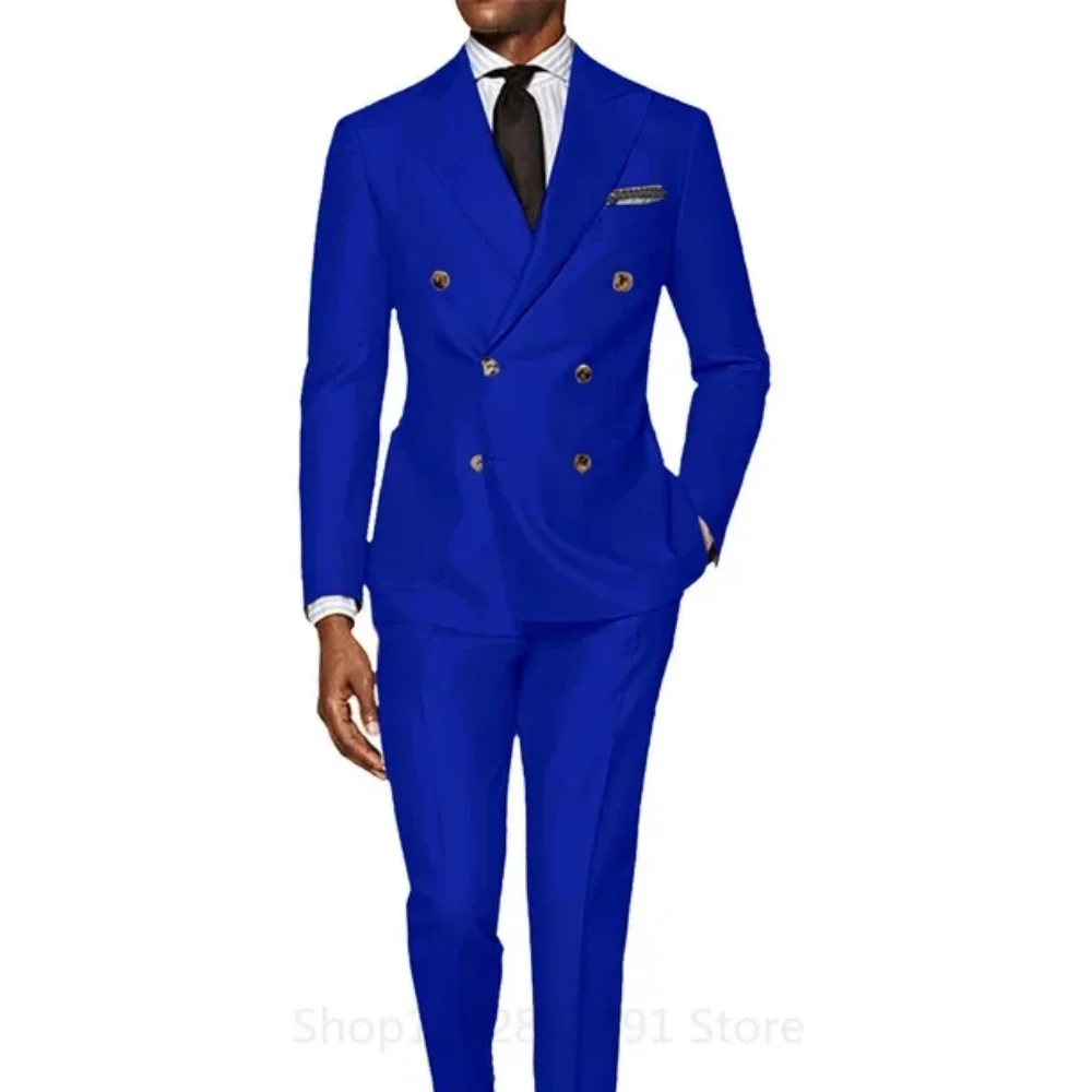 Trajes de doble botonadura para hombre, esmoquin informal para novio de boda, moda masculina, chaqueta de 2 uds con pantalones