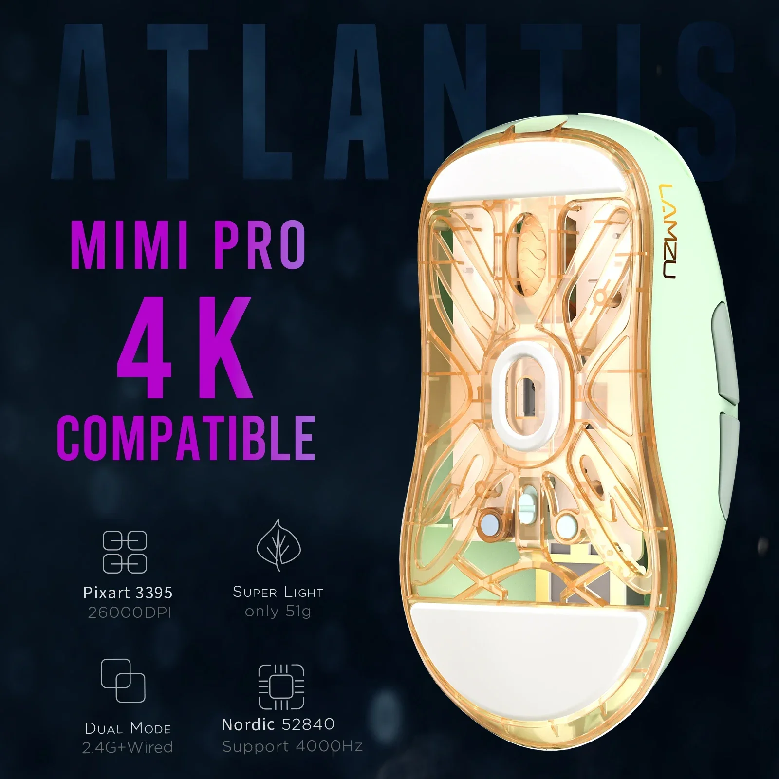 Lightweight Lamzu Atlantis Mini Pro 51g Wireless Gaming Mouse 26000dpi Dual Mode Wired/wireless Office game mouse PC accessories