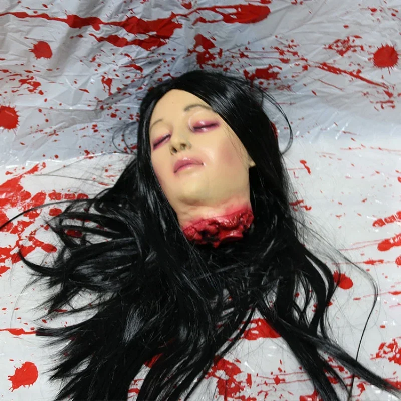 Scary Halloween Severed Head Prop Bloody Hanging Woman Head Latex Cut Off Zombie Head Haunted House Halloween Party Decoration