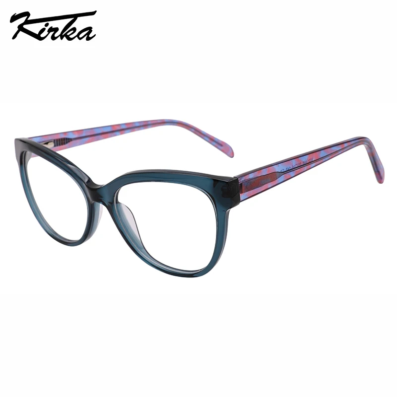 

Kirka Female Acetate Classic Cat Eye Crystal Colors Frames Optical Big Lenses Eyeglasses Wide Crystal Pattern Temples WD1466