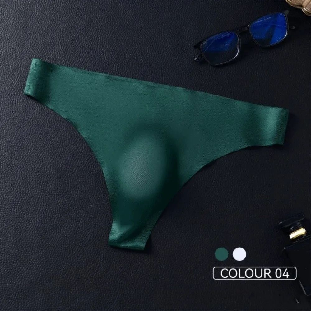 Silky Feel Seamless Ice Silk Briefs Ice Silk Low Waist Men's Thong Ultra-thin 3D Pouch Underwear Casual Wear