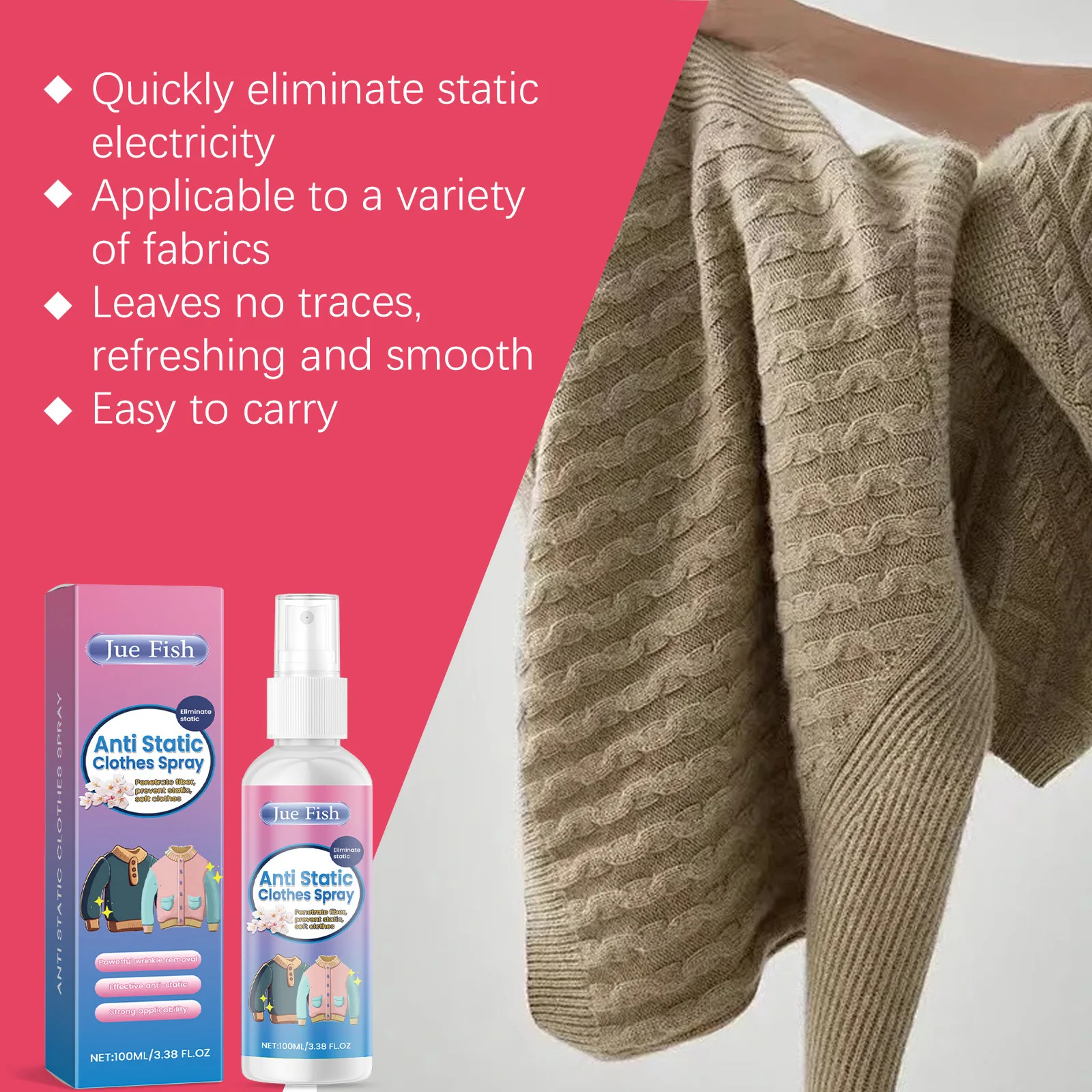 Anti Static Spray Static Electricity Remover Wrinkle Release Fabric Cling Eliminator Cloth Hair Antistatic Home Antistatic Spray