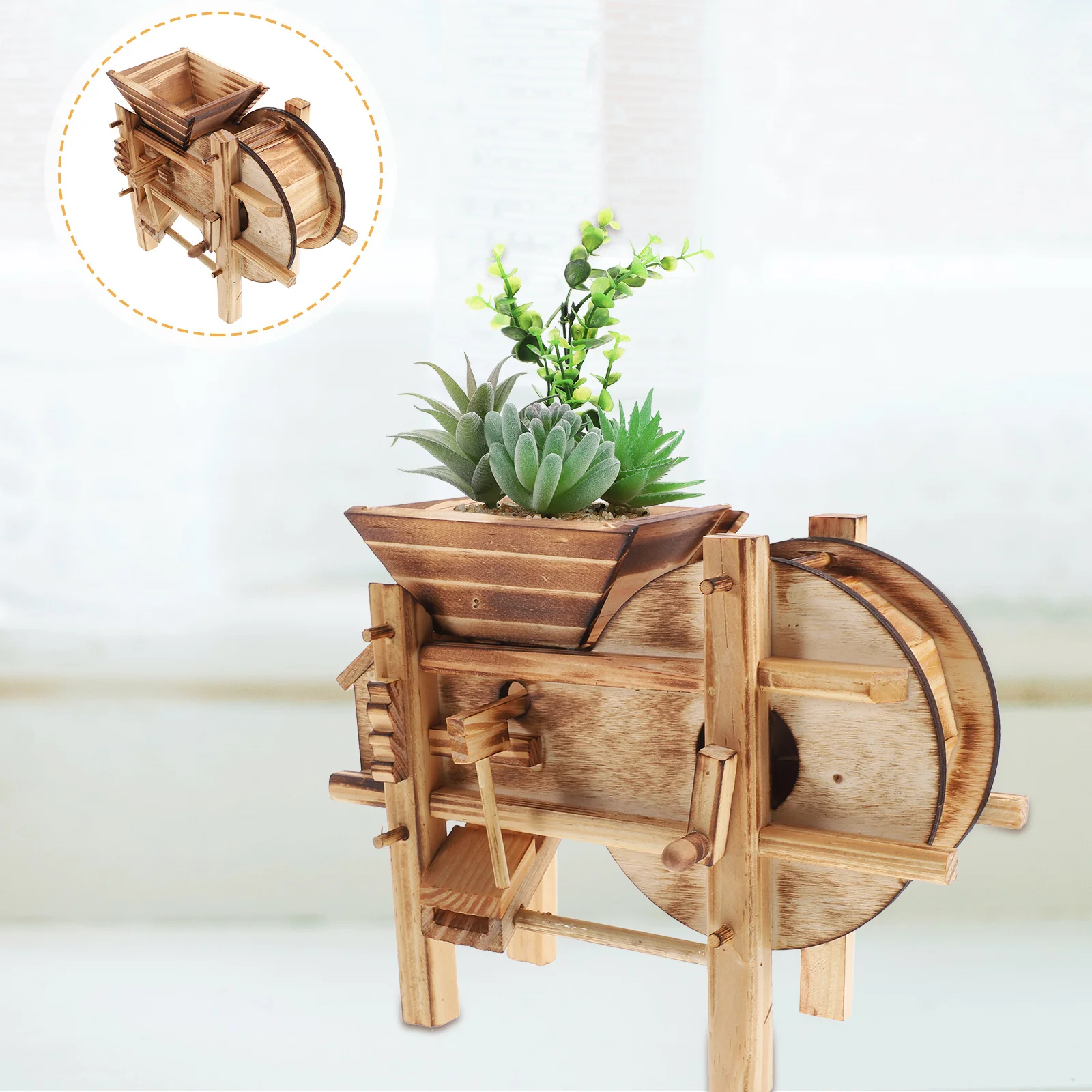 

1pc Retro Resin Flower Pot Threshing Desktop Garden Decor Multipurpose Plant Container Succulents Holder