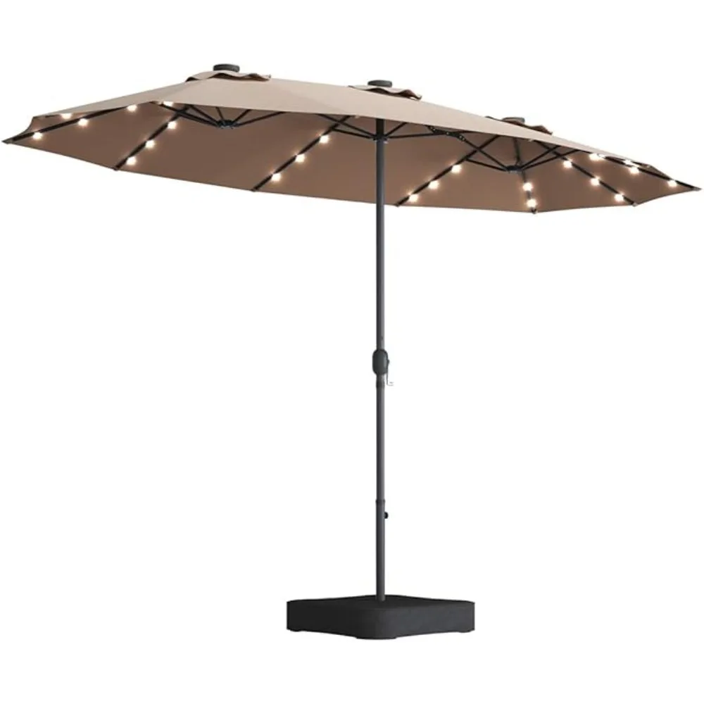 

15ft Large Patio Umbrella with Solar Lights Double-Sided Outdoor Rectangle Market Umbrellas with 36 LED Lights