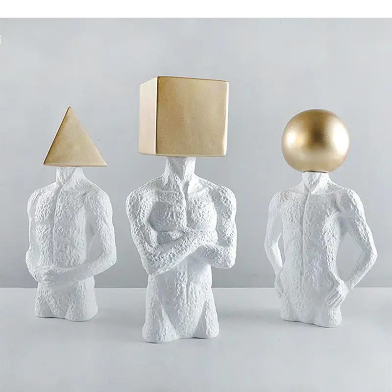 Golden Square Human Figures Statue Desk Decoration Ornaments Abstract Character Resin Sculpture Room Aesthetics Furnishings