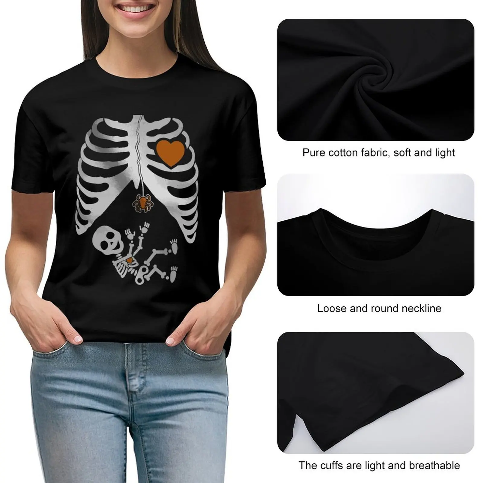 Halloween - Pregnant Skeleton Xray Costume Women T-shirt Blouse female cropped t shirts for Women