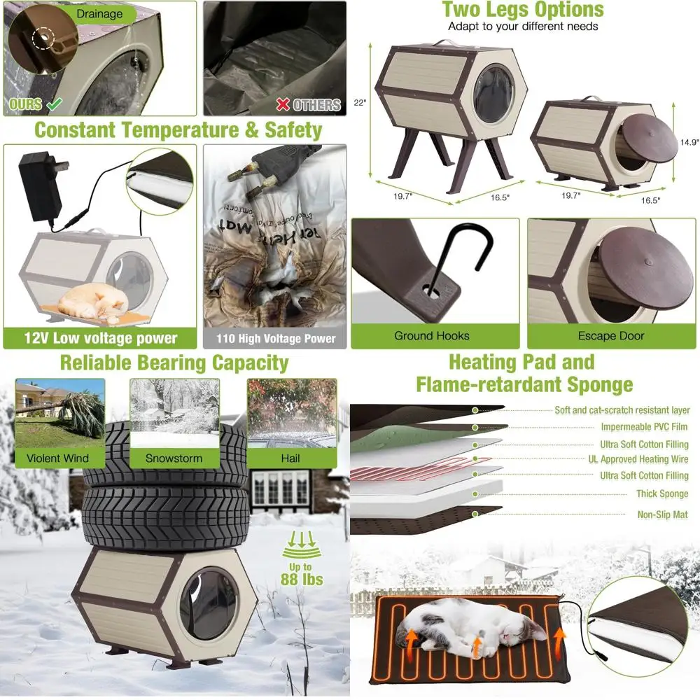 

Утепленный уличный домик для кошек с регулируемой температурой и таймером, всепогодный кошачий домик с удобной дверцей (1 комплект)