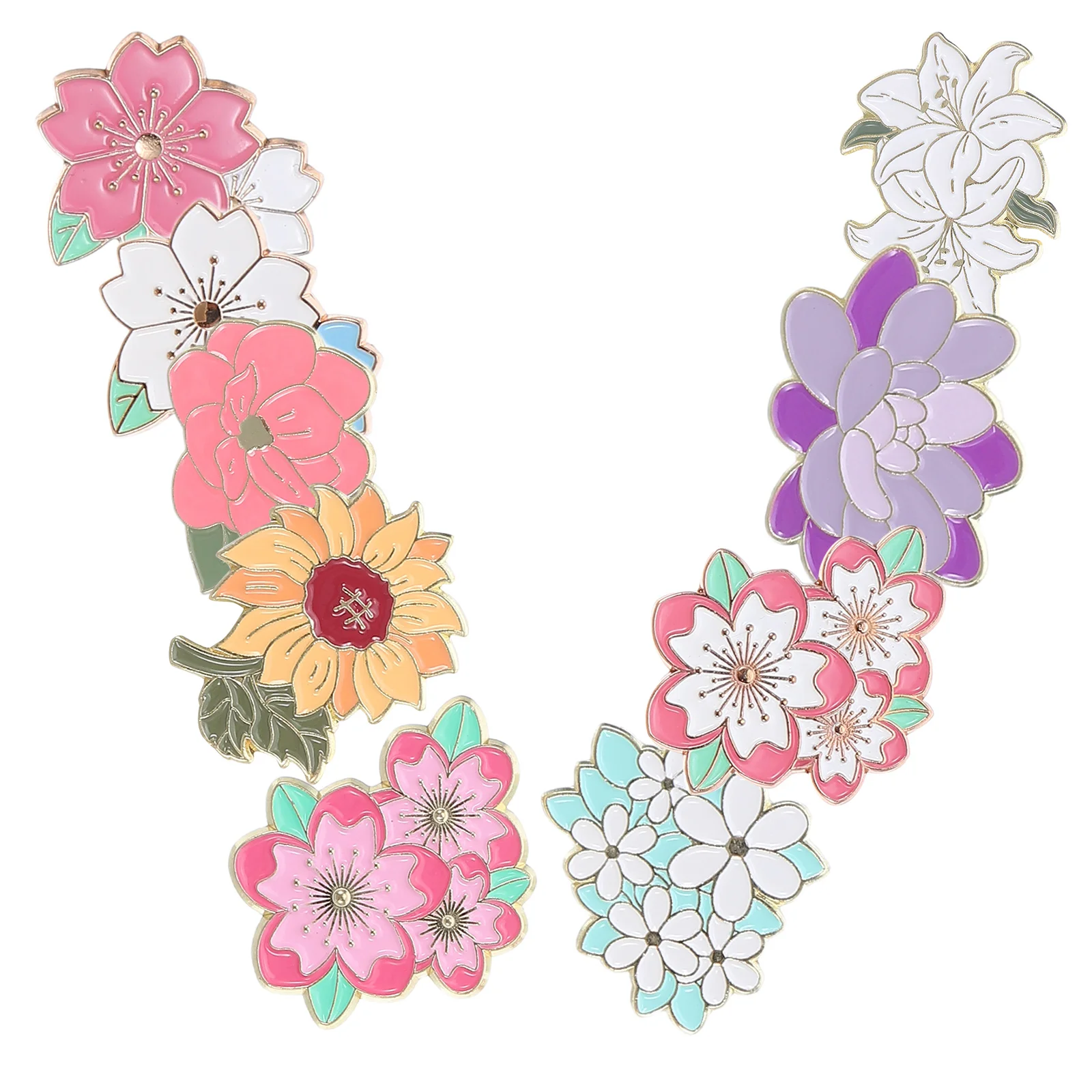 

9pcs Metal Enamel Badges Durable Colorful Brooches Floral Lapel Pins Secure Clasp Lightweight Decorative Pin Badges For Women