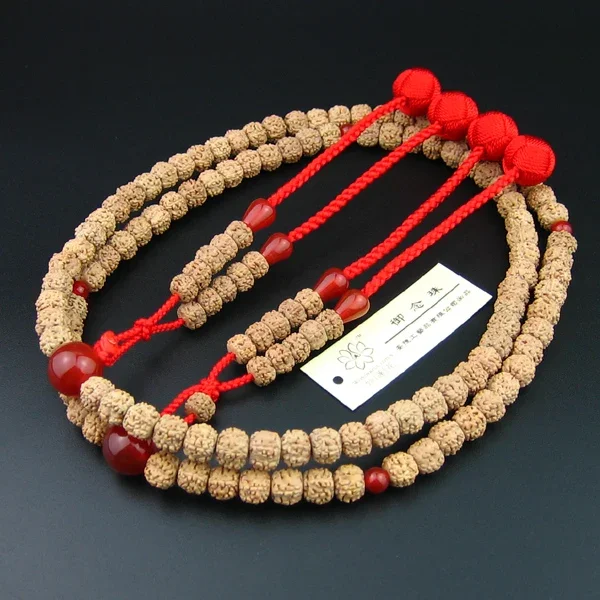 

Wonderful Lotus Japan Beads Style Shingon 108 Buddhist Prayer Bead Five Flap Rudraksha Red Agate T-connector