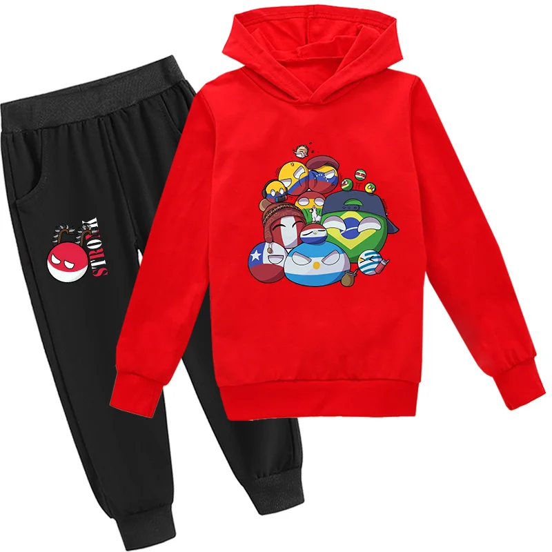 Kids Casual Fashion Polandball Countryball Hoodie Clothing Set Autumn Boys Girls Hooded Sweatshirt + Pants Halloween Costume