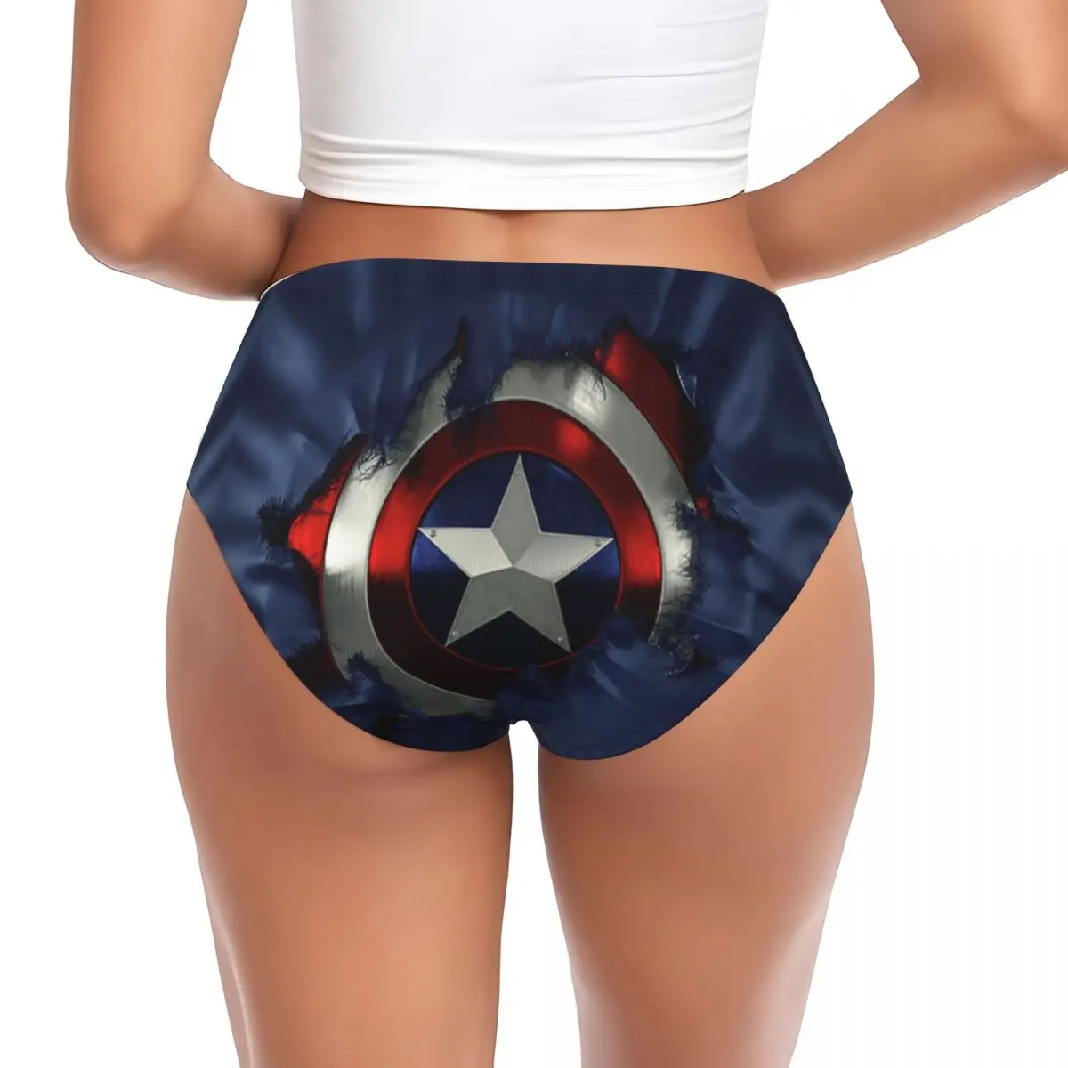 Custom Women's Captain America Shield Comic Blue Brief Panties Female Stretch Underwear Underpants