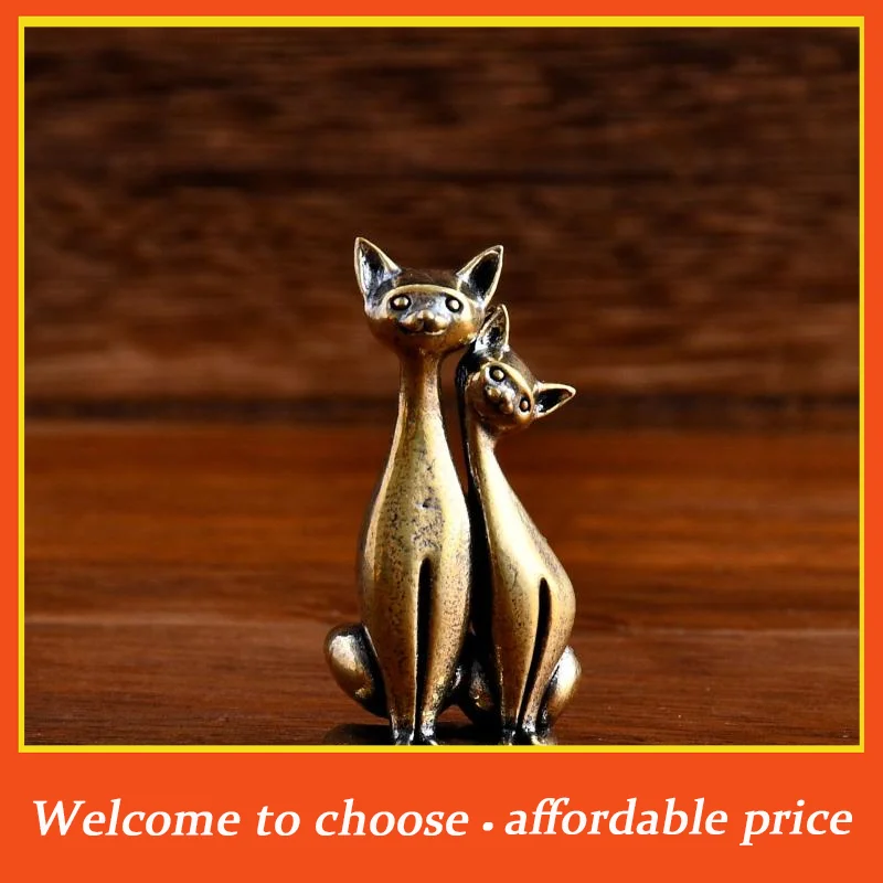 1PC new Brass Sculpture Art Couple Cat Ornament Piece Intertwined Loving Cats Artwork for Home Office Cat Statue Home Decoration