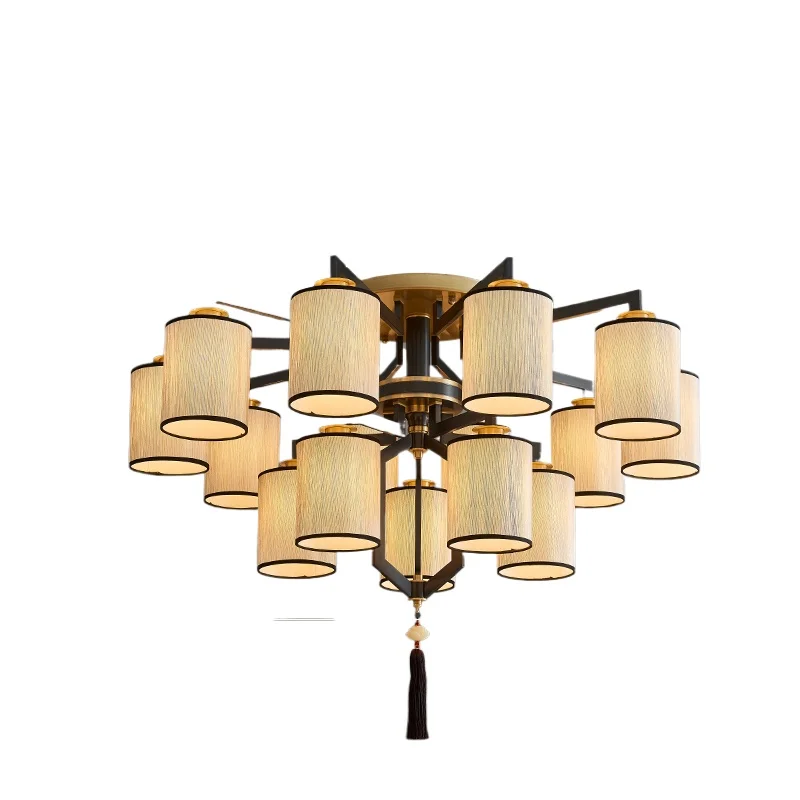 

New Chinese chandelier all copper living room dining room lamp head down main lamp bedroom lamp Chinese style zen