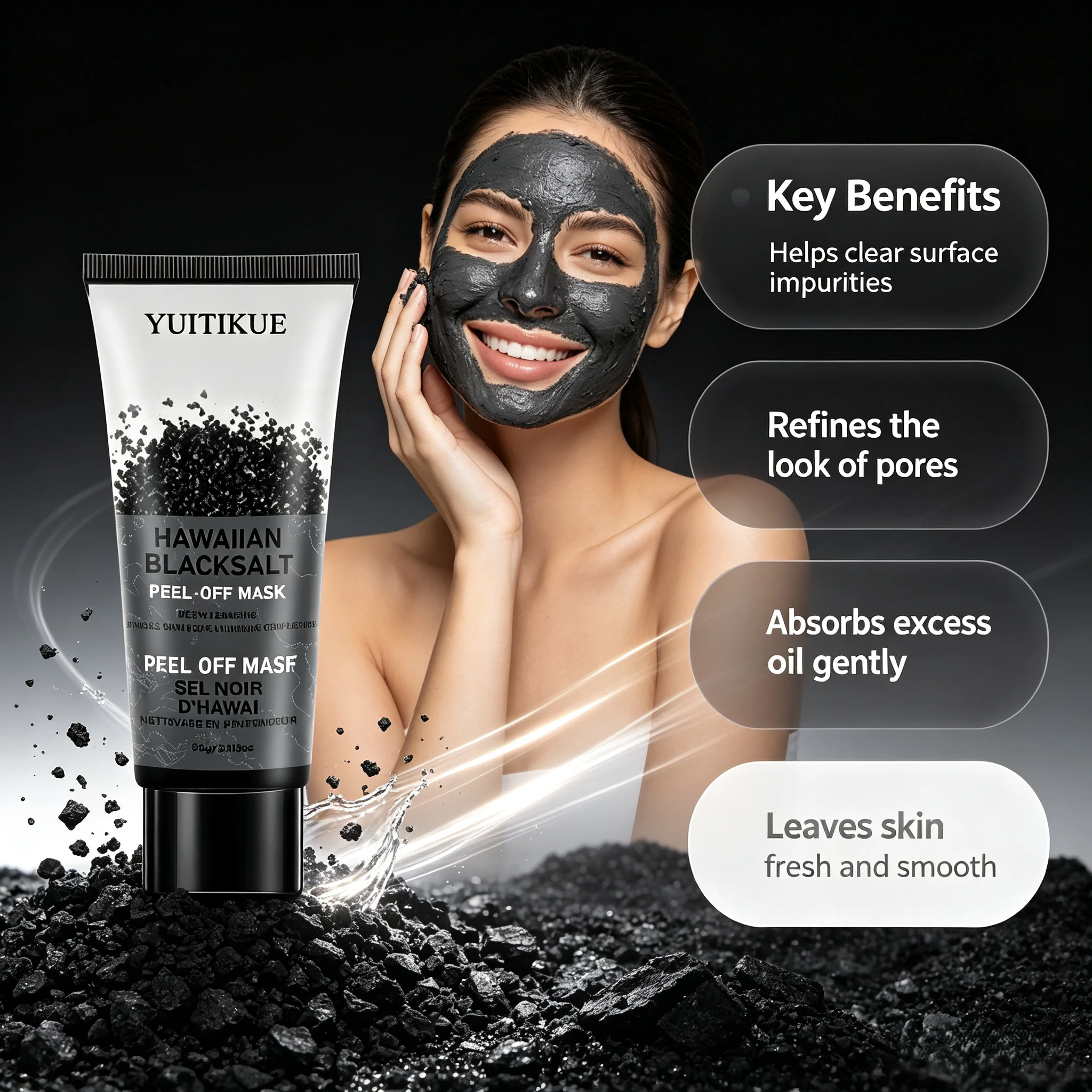 60g Hawaiian Black Salt Peel Mask Deep Cleansing Refine Pores Absorb Skin Impurities Oil Control Brightening Facial Care