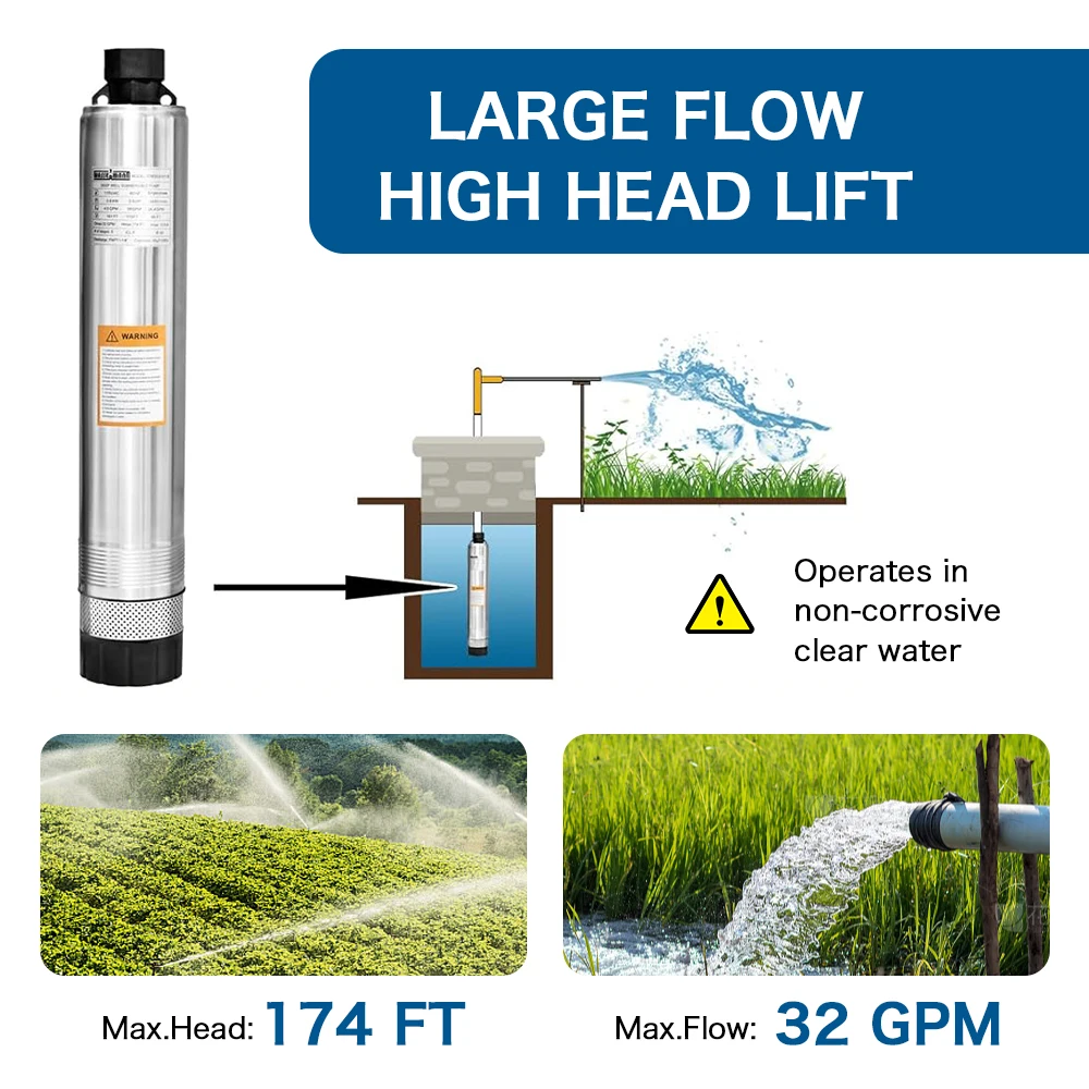 US LOCAL STOCK Stainless Steel 32 GPM Large Flow Cistern Bottom Septic Suction Pumps
