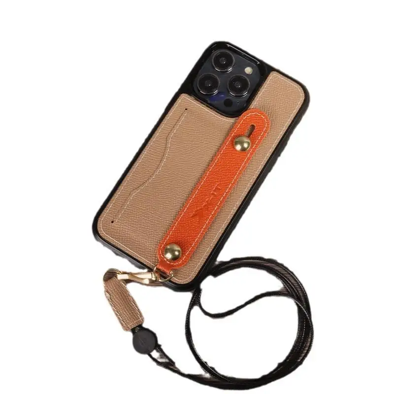 

Suitable for Apple iPhone15/14 mobile phone case, leather mobile phone case, leather paint wrist strap, card lanyard