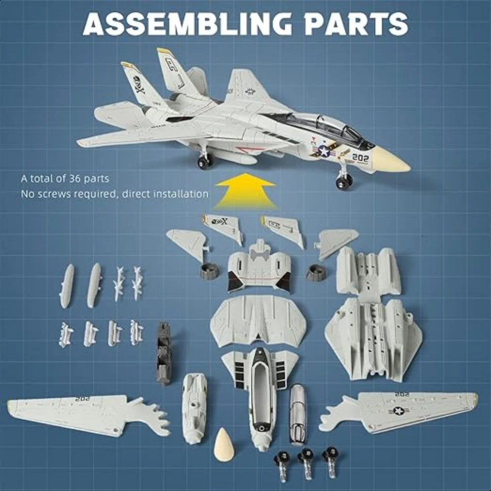 1/72スケール F-14トムキャット戦闘機モデルキット 白黒ABSプラスチック製模型飛行機 パズル 軍事用F14 ベース付きおもちゃ飛行機
